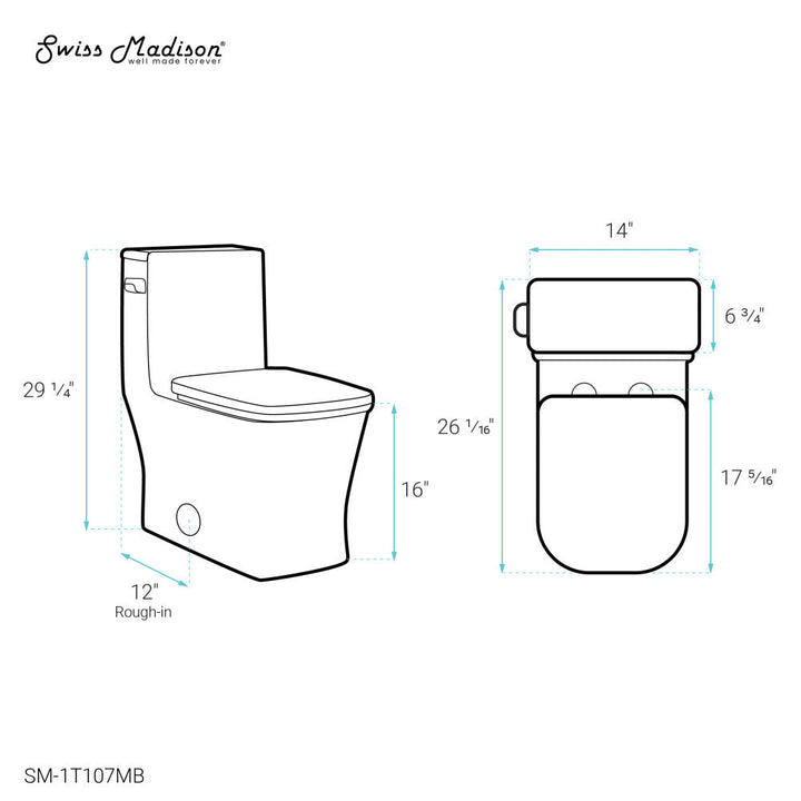 Concorde One-Piece Square Left Side Flush Handle Toilet 1.28 gpf in Matte Black
