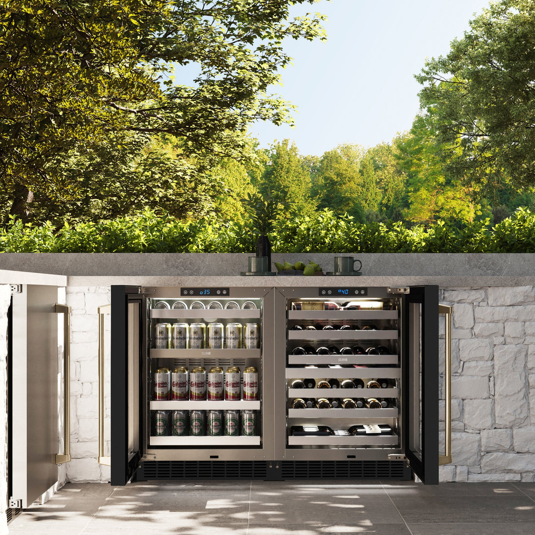 ZLINE Autograph 24" Touchstone Dual Zone 44 Bottle Wine Cooler with Black Matte Glass Door and Champagne Bronze Handle, RWDOZ-BLM-24-CB
