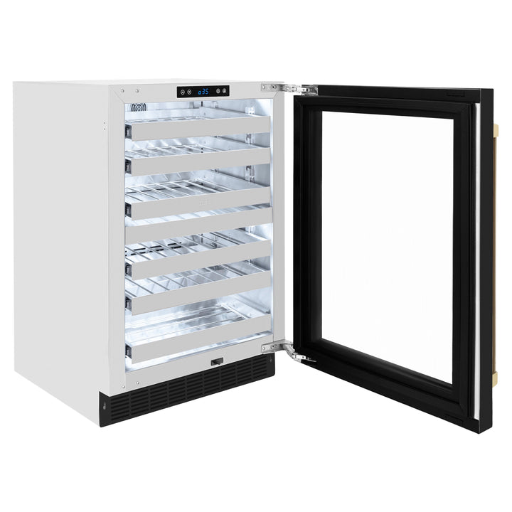 ZLINE Autograph 24" Touchstone Dual Zone 44 Bottle Wine Cooler with Black Matte Glass Door and Champagne Bronze Handle, RWDOZ-BLM-24-CB