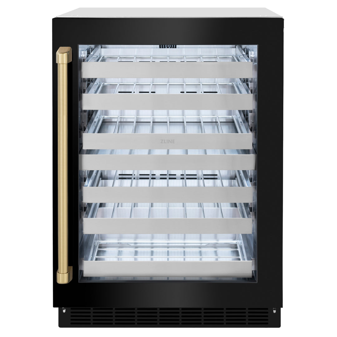 ZLINE Autograph 24" Touchstone Dual Zone 44 Bottle Wine Cooler with Black Stainless Steel Glass Door and Champagne Bronze Handle, RWDOZ-BS-24-CB