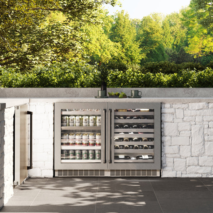 ZLINE Autograph 24" Touchstone 151 Can Beverage Fridge with DuraSnow® Stainless Steel Glass Door and Matte Black Handle, RBSOZ-SN-24-MB