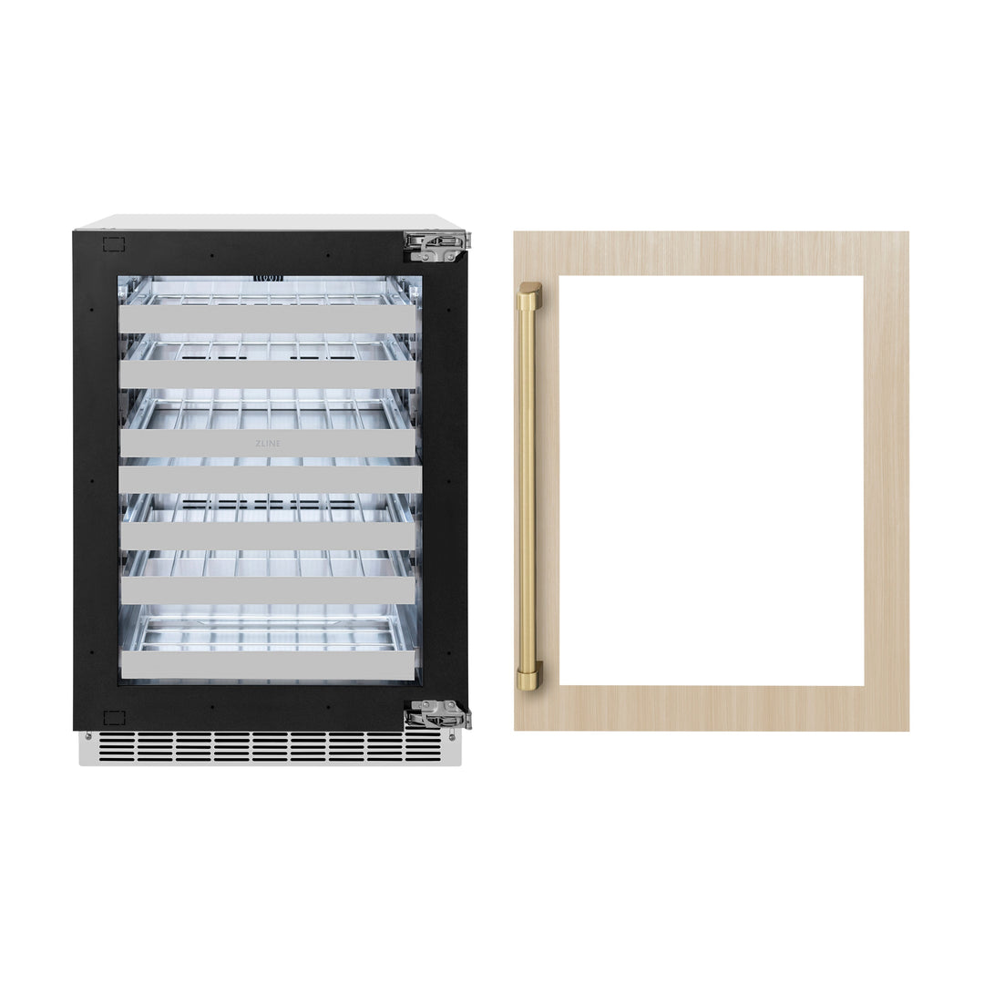ZLINE Autograph 24" Touchstone Dual Zone 44 Bottle Wine Cooler with Panel Ready Glass Door and Champagne Bronze Handle,  RWDPOZ-24-CB