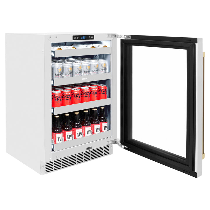 ZLINE Autograph 24" Touchstone 151 Can Beverage Fridge with Stainless Steel Glass Door and Champagne Bronze Handle,  RBSOZ-GS-24-CB