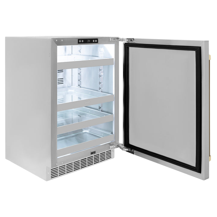 ZLINE Autograph 24" Touchstone 151 Can Beverage Fridge with Solid Stainless Steel Door and Champagne Bronze Handle,  RBSOZ-ST-24-CB