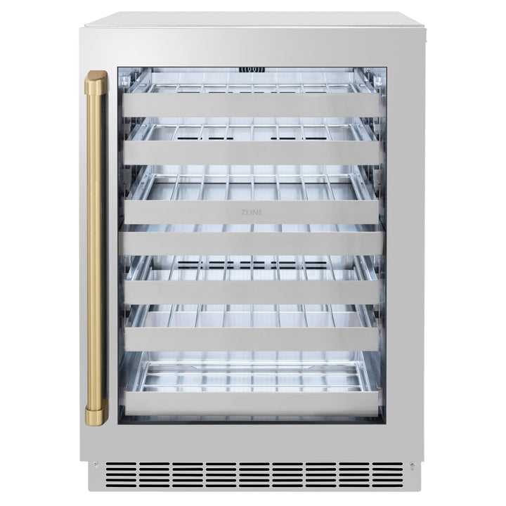 ZLINE Autograph 24" Touchstone Dual Zone 44 Bottle Wine Cooler with Stainless Steel Glass Door and Champagne Bronze Handle,  RWDOZ-GS-24-CB