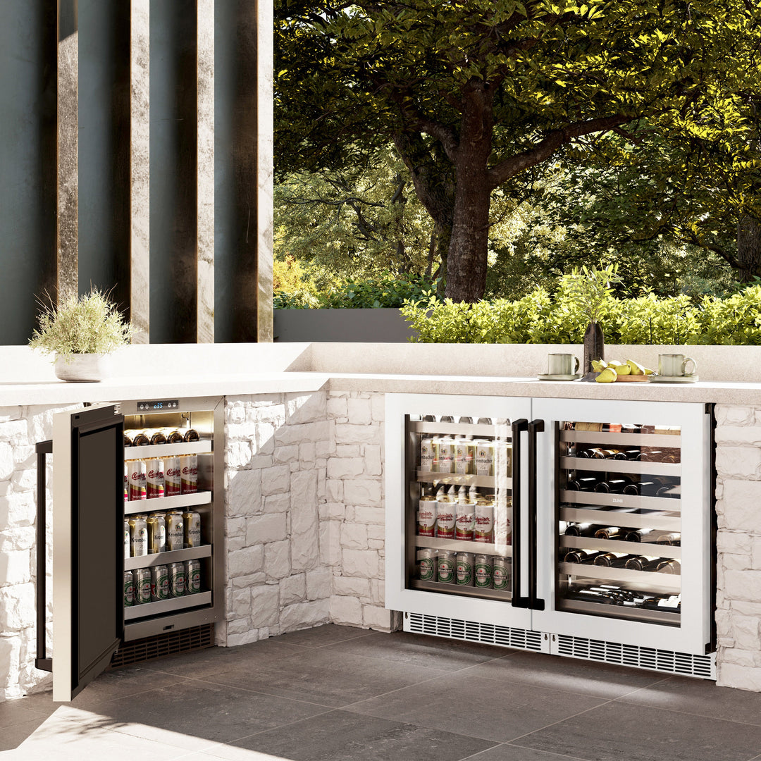 ZLINE Autograph 24" Touchstone Dual Zone 44 Bottle Wine Cooler with White Matte Glass Door and Matte Black Handle, RWDOZ-WM-24-MB