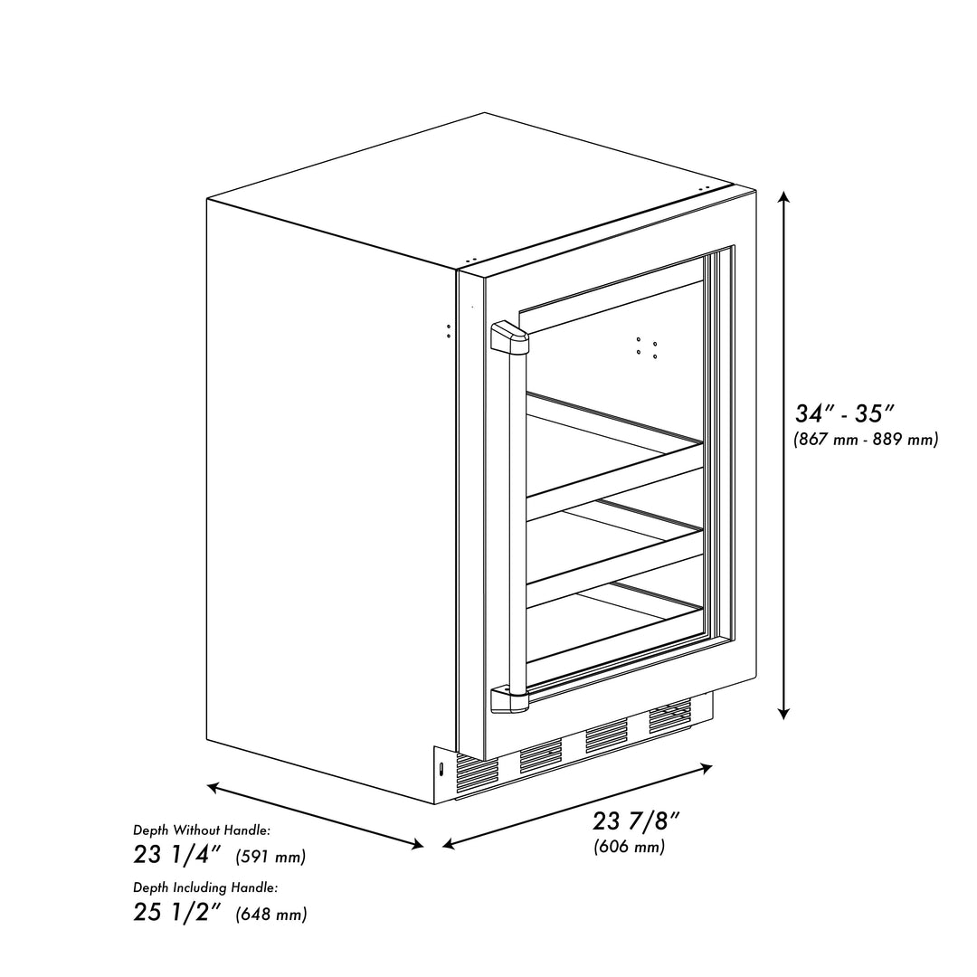 ZLINE Autograph 24" Touchstone 151 Can Beverage Fridge with White Matte Glass Door and Matte Black Handle, RBSOZ-WM-24-MB