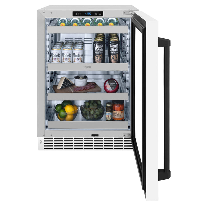 ZLINE Autograph 24" Touchstone Dual Zone 44 Bottle Wine Cooler with White Matte Glass Door and Matte Black Handle, RWDOZ-WM-24-MB