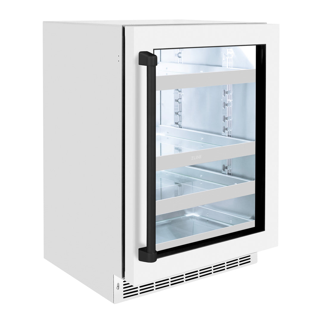 ZLINE Autograph 24" Touchstone Dual Zone 44 Bottle Wine Cooler with White Matte Glass Door and Matte Black Handle, RWDOZ-WM-24-MB