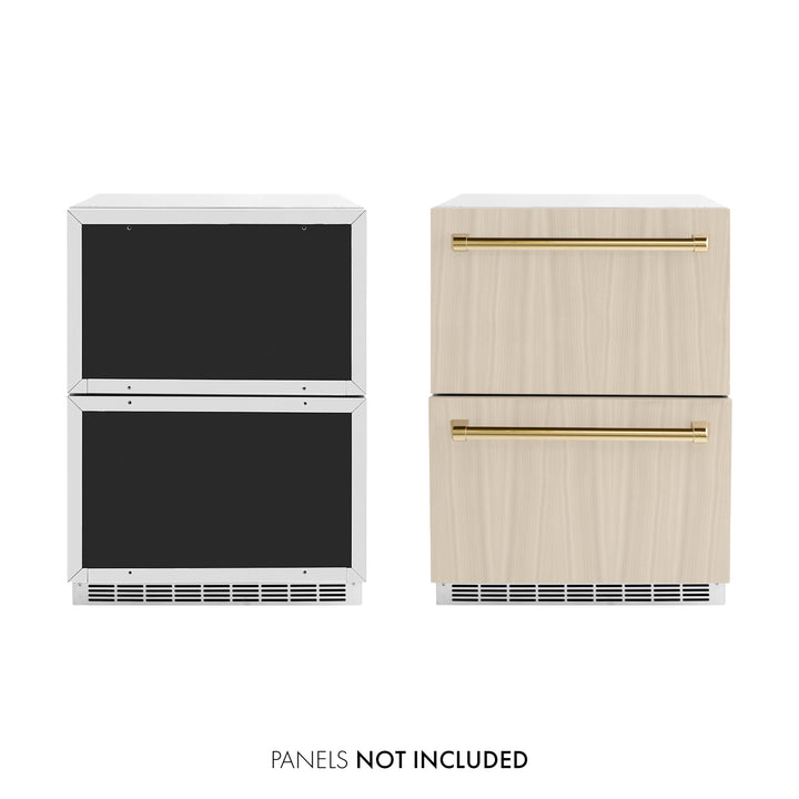 ZLINE Autograph 24" Touchstone 168 Can Outdoor-Rated Refrigerator Drawer with Panel Ready Doors and 2 Polished Gold Handles, RDSPOZ-24-G