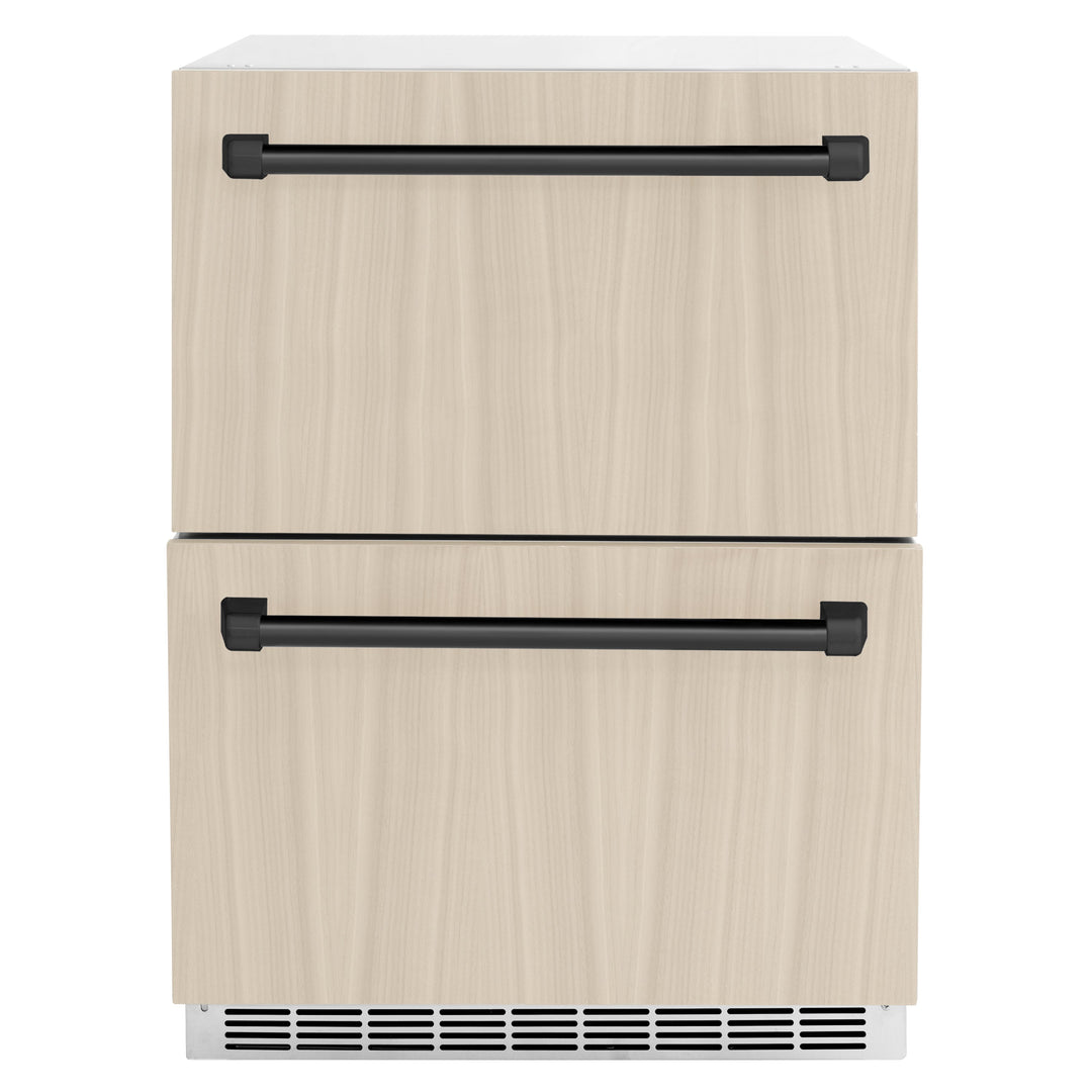 ZLINE Autograph 24" Touchstone 168 Can Outdoor-Rated Refrigerator Drawer with Panel Ready Doors and 2 Matte Black Handles, RDSPOZ-24-MB
