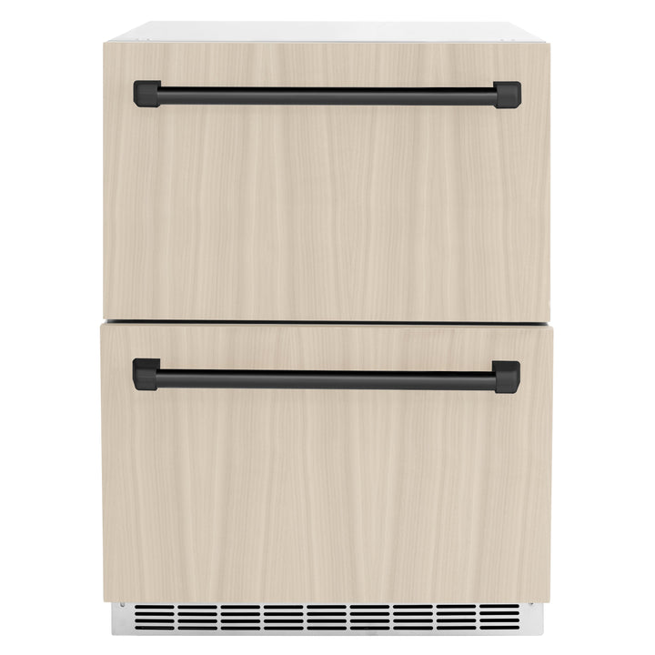 ZLINE Autograph 24" Touchstone 168 Can Outdoor-Rated Refrigerator Drawer with Panel Ready Doors and 2 Matte Black Handles, RDSPOZ-24-MB