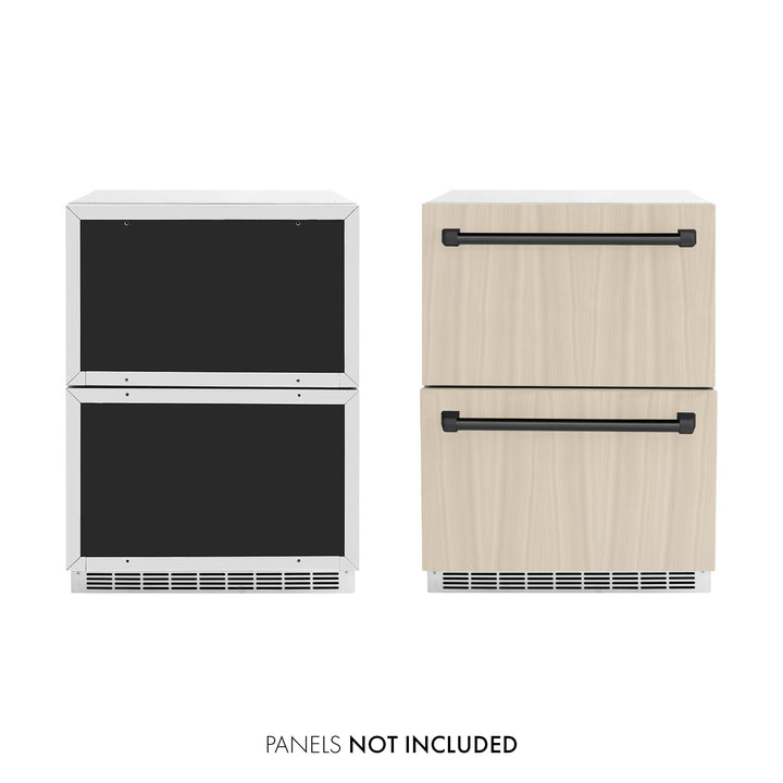 ZLINE Autograph 24" Touchstone 168 Can Outdoor-Rated Refrigerator Drawer with Panel Ready Doors and 2 Matte Black Handles, RDSPOZ-24-MB