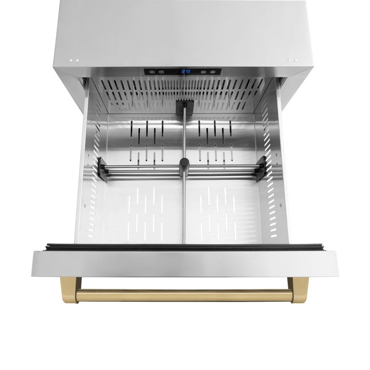ZLINE Autograph 24" Touchstone 168 Can Outdoor-Rated Refrigerator Drawer with Stainless Steel Doors and Champagne Bronze Handles, RDSOZ-ST-24-CB