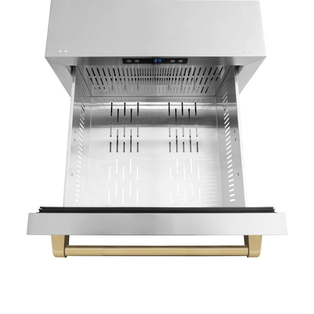 ZLINE Autograph 24" Touchstone 168 Can Outdoor-Rated Refrigerator Drawer with Stainless Steel Doors and Champagne Bronze Handles, RDSOZ-ST-24-CB