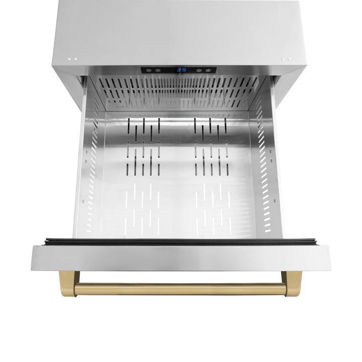 ZLINE Autograph 24" Touchstone 168 Can Outdoor-Rated Refrigerator Drawer with Stainless Steel Doors and Champagne Bronze Handles, RDSOZ-ST-24-CB