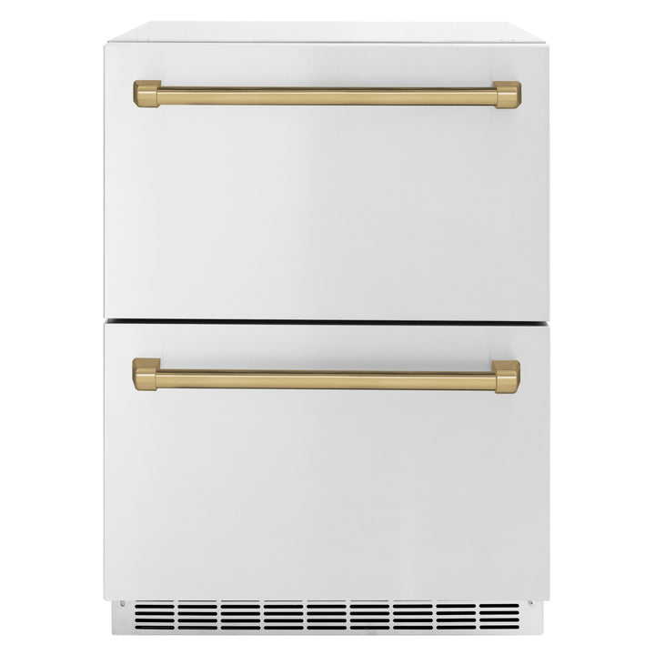 ZLINE Autograph 24" Touchstone 168 Can Outdoor-Rated Refrigerator Drawer with Stainless Steel Doors and Champagne Bronze Handles, RDSOZ-ST-24-CB