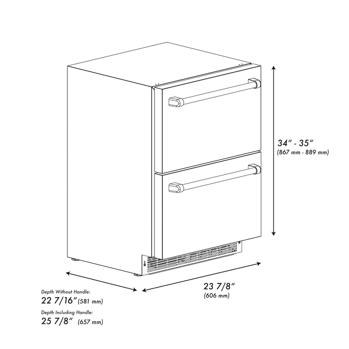 ZLINE Autograph 24" Touchstone 168 Can Outdoor-Rated Refrigerator Drawer with Stainless Steel Doors and Matte Black Handles, RDSOZ-ST-24-MB