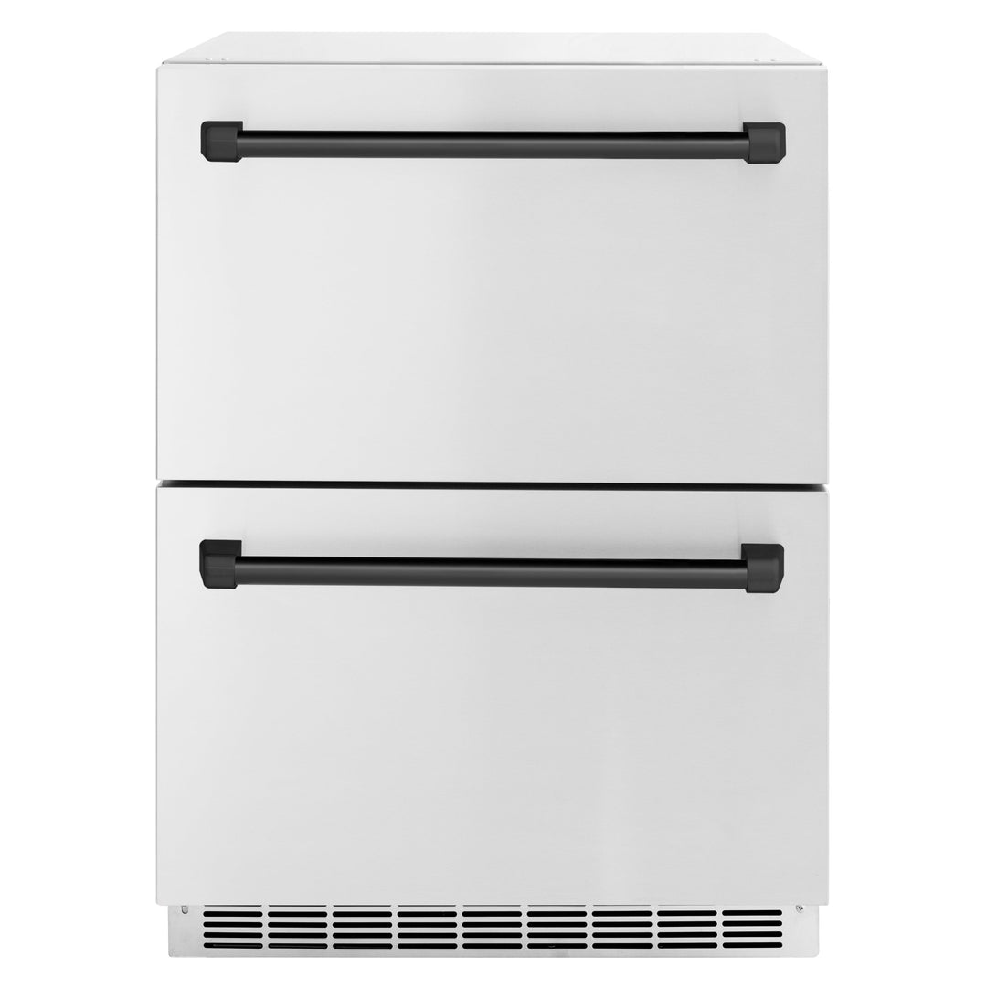 ZLINE Autograph 24" Touchstone 168 Can Outdoor-Rated Refrigerator Drawer with Stainless Steel Doors and Matte Black Handles, RDSOZ-ST-24-MB
