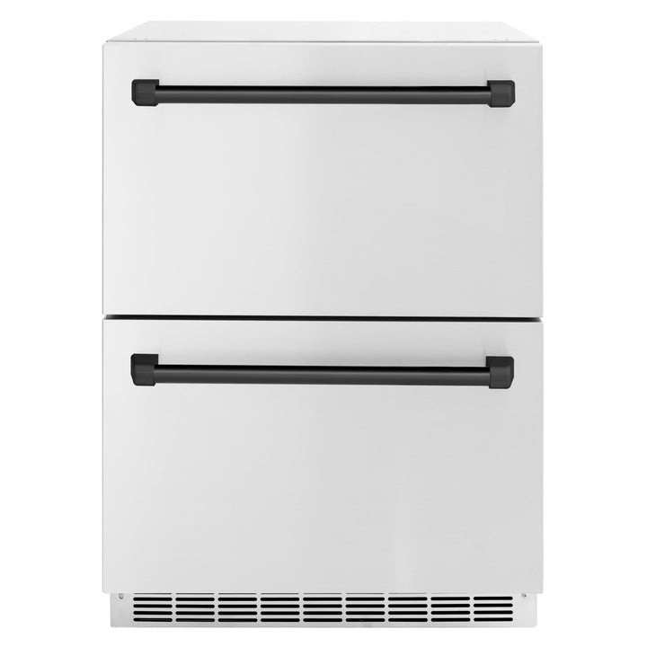 ZLINE Autograph 24" Touchstone 168 Can Outdoor-Rated Refrigerator Drawer with Stainless Steel Doors and Matte Black Handles, RDSOZ-ST-24-MB