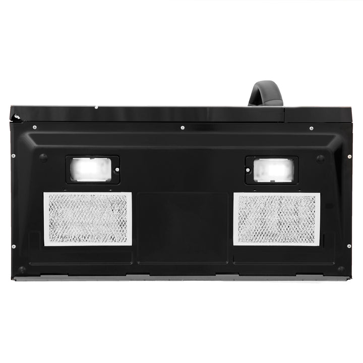 ZLINE 30" 1.5 cu. ft. Over the Range Microwave in Black Stainless Steel with Modern Handle and Set of 2 Charcoal Filters, MMWO-OTRCF-30-BS