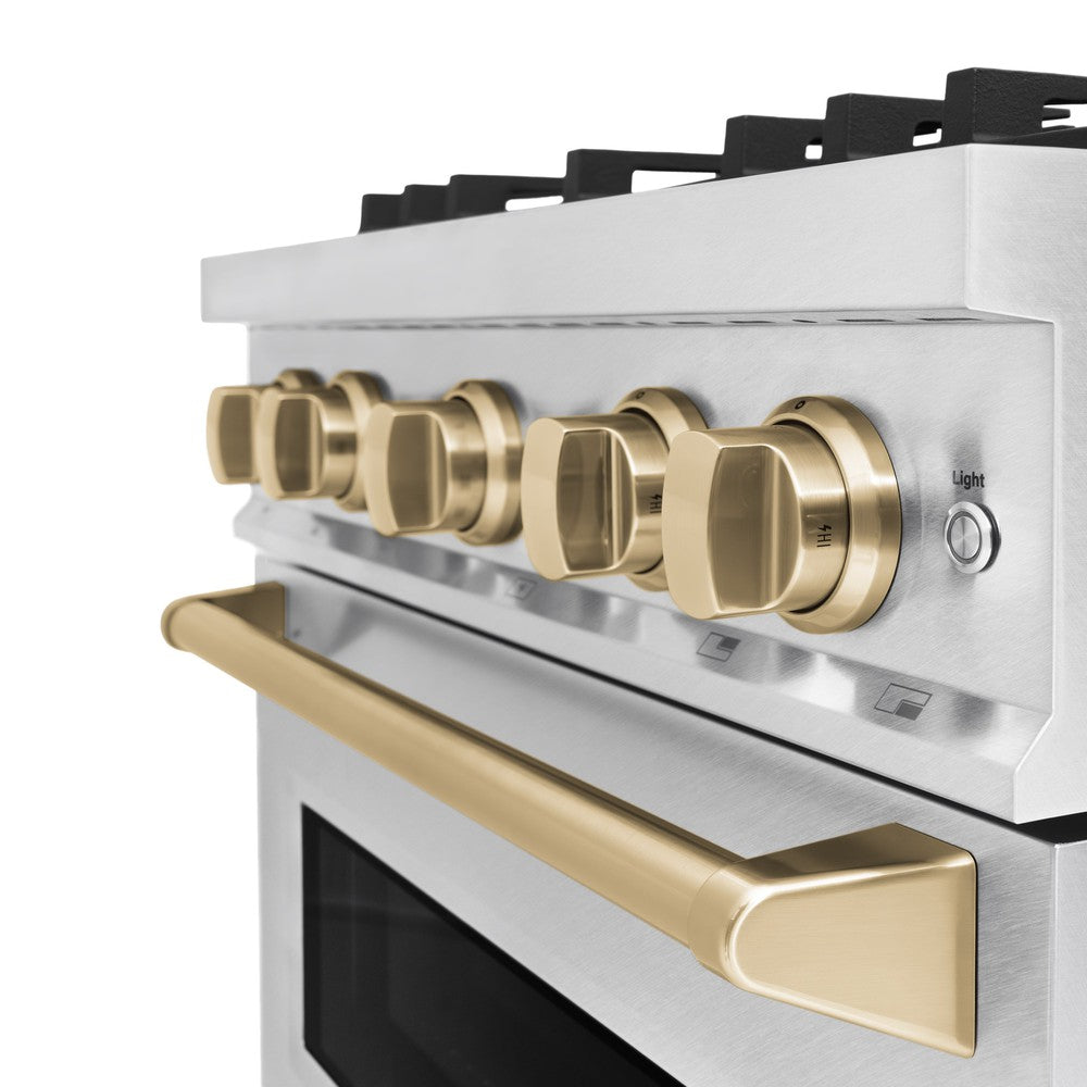 ZLINE Autograph 30" 4.2 cu. ft. Classic Dual Fuel Range with 4 Burners in DuraSnow® Stainless Steel with Champagne Bronze Accents, CDRSZ-30-CB