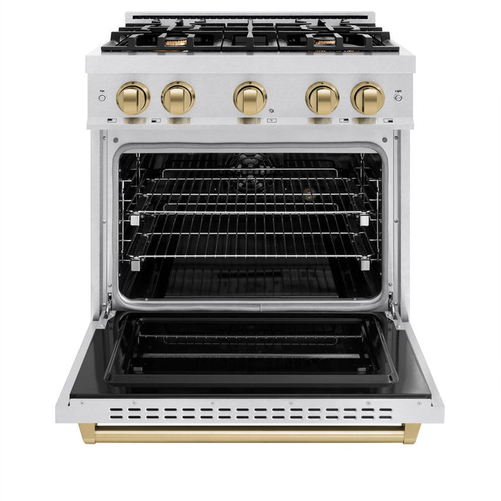 ZLINE Autograph 30" 4.2 cu. ft. Classic Dual Fuel Range with 4 Burners in DuraSnow® Stainless Steel with Champagne Bronze Accents, CDRSZ-30-CB