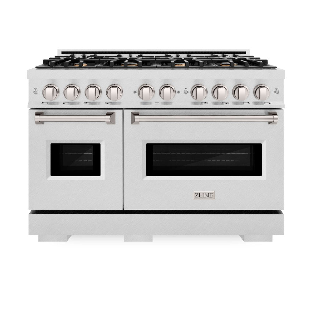 ZLINE 48" 6.7 cu. ft. Classic Double Oven Gas Range in DuraSnow® Stainless Steel with 8 Brass Burners, CGRS-BR-48