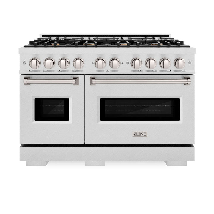 ZLINE 48" 6.7 cu. ft. Classic Double Oven Gas Range in DuraSnow® Stainless Steel with 8 Brass Burners, CGRS-BR-48