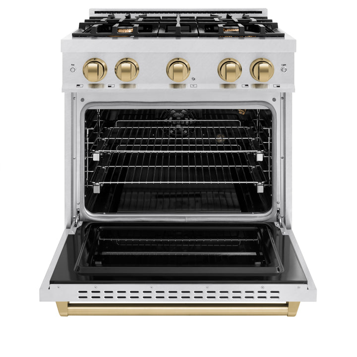 ZLINE Autograph 30" 4.2 cu. ft. Classic Gas Range with 4 Burners in DuraSnow® Stainless Steel and Champagne Bronze Accents, CGRSZ-30-CB