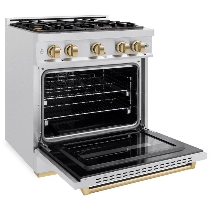 ZLINE Autograph 30" 4.2 cu. ft. Classic Gas Range with 4 Burners in DuraSnow® Stainless Steel and Champagne Bronze Accents, CGRSZ-30-CB