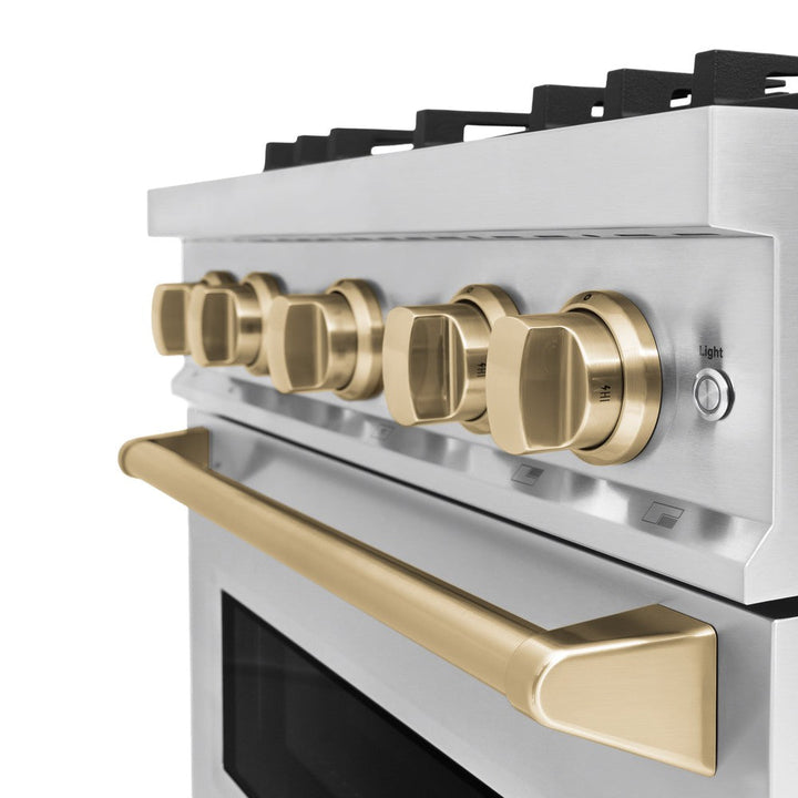 ZLINE Autograph 30" 4.2 cu. ft. Classic Dual Fuel Range with 4 Burners in Stainless Steel with Champagne Bronze Accents, CDRZ-30-CB
