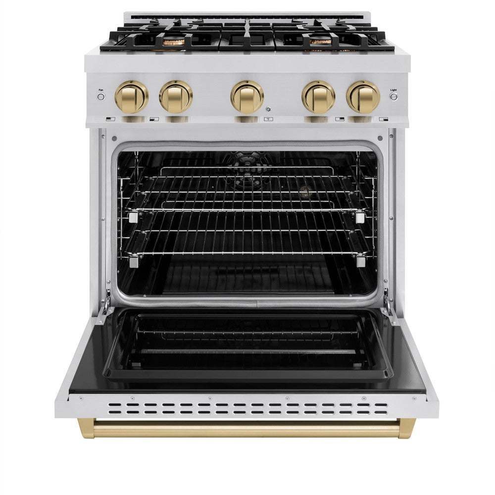 ZLINE Autograph 30" 4.2 cu. ft. Classic Dual Fuel Range with 4 Burners in Stainless Steel with Champagne Bronze Accents, CDRZ-30-CB