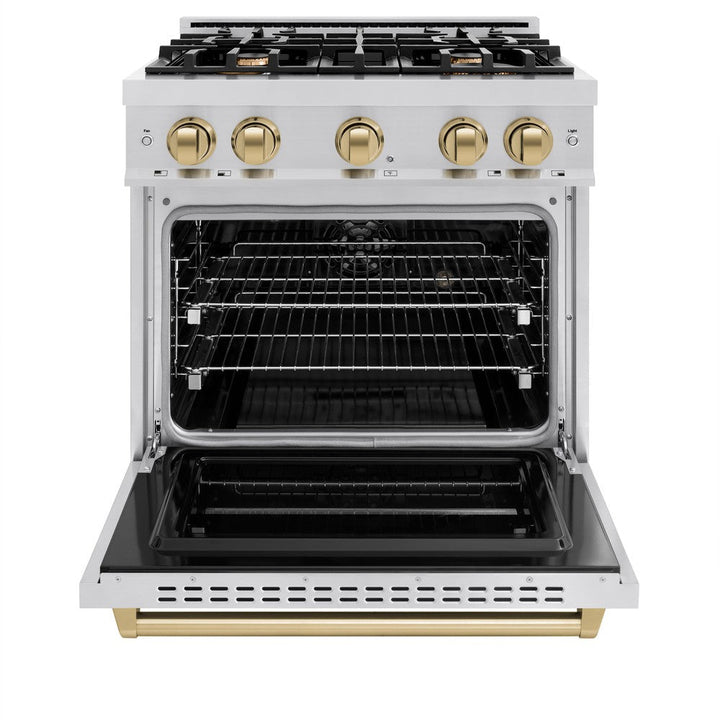 ZLINE Autograph 30" 4.2 cu. ft. Classic Dual Fuel Range with 4 Burners in Stainless Steel with Champagne Bronze Accents, CDRZ-30-CB