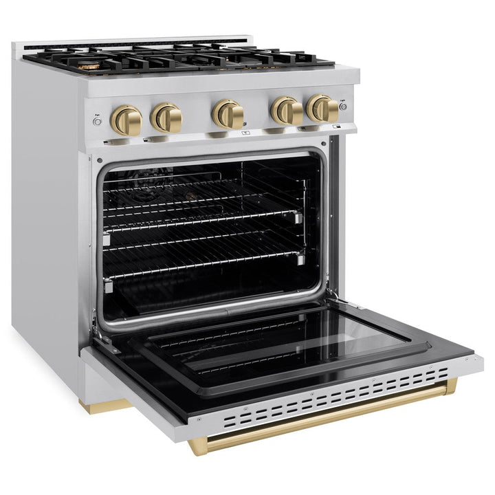 ZLINE Autograph 30" 4.2 cu. ft. Classic Dual Fuel Range with 4 Burners in Stainless Steel with Champagne Bronze Accents, CDRZ-30-CB