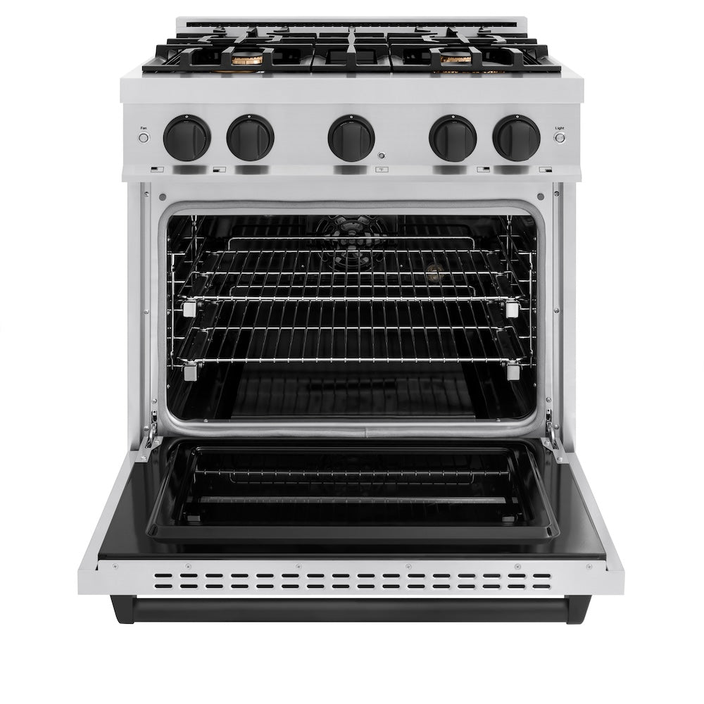 ZLINE Autograph 30" 4.2 cu. ft. Classic Dual Fuel Range with 4 Burners in Stainless Steel with Matte Black Accents, CDRZ-30-MB