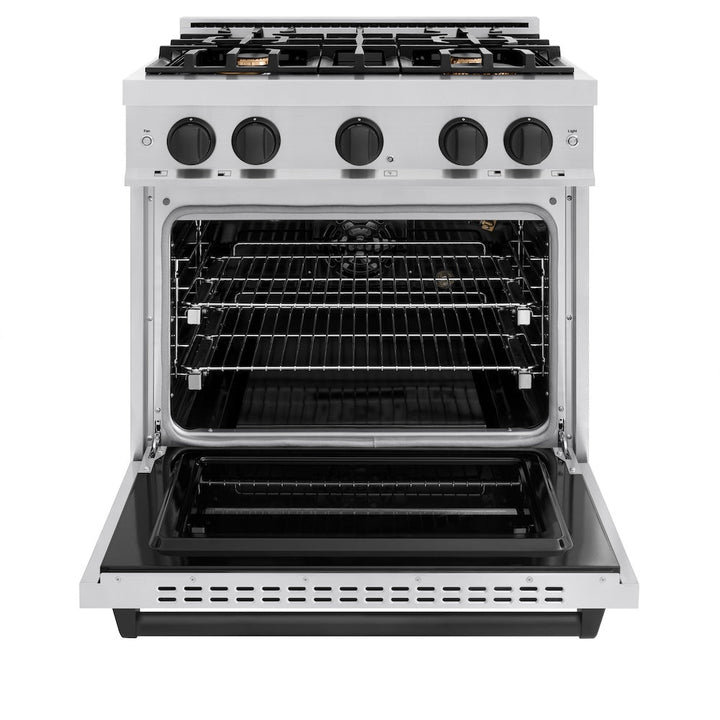 ZLINE Autograph 30" 4.2 cu. ft. Classic Gas Range with 4 Burners in Stainless Steel and Matte Black Accents, CGRZ-30-MB