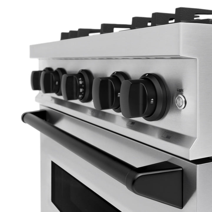 ZLINE Autograph 30" 4.2 cu. ft. Classic Gas Range with 4 Burners in Stainless Steel and Matte Black Accents, CGRZ-30-MB