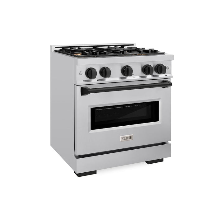 ZLINE Autograph 30" 4.2 cu. ft. Classic Gas Range with 4 Burners in Stainless Steel and Matte Black Accents, CGRZ-30-MB