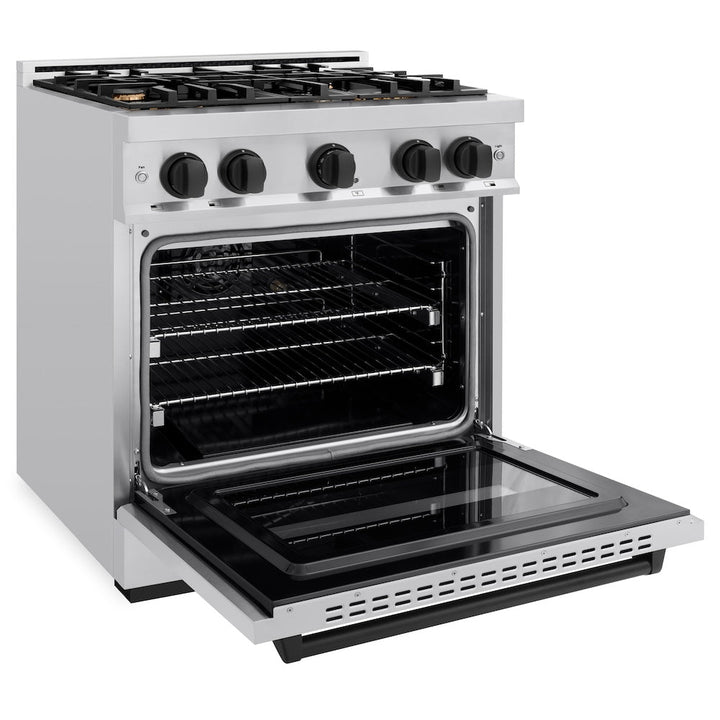 ZLINE Autograph 30" 4.2 cu. ft. Classic Gas Range with 4 Burners in Stainless Steel and Matte Black Accents, CGRZ-30-MB