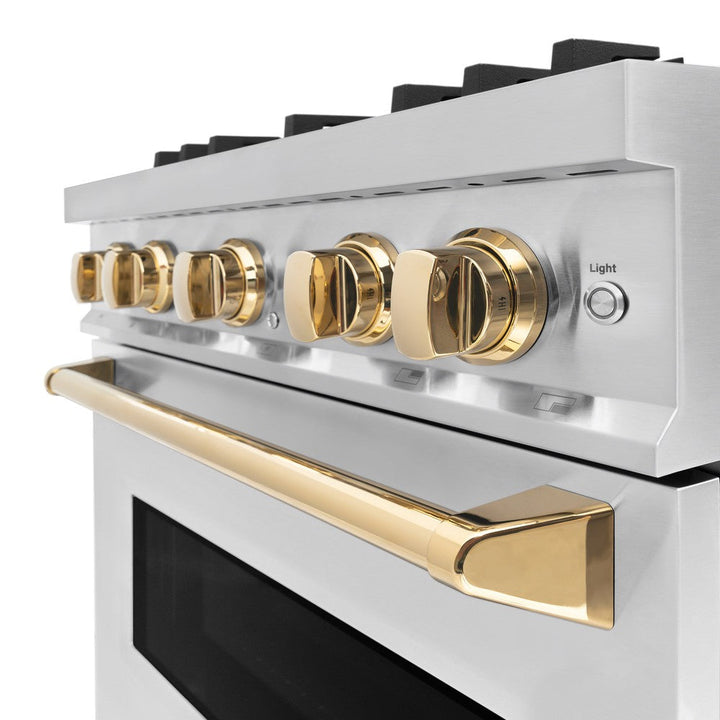 ZLINE Autograph 30" 4.2 cu. ft. Classic Gas Range with 4 Burners in Stainless Steel and Polished Gold Accents, CGRZ-30-G