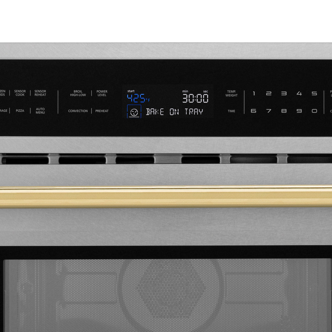 ZLINE Autograph 30" Built-in Convection Microwave Oven in DuraSnow® Stainless Steel with Gold Accents, MWOZ-30-SS-G