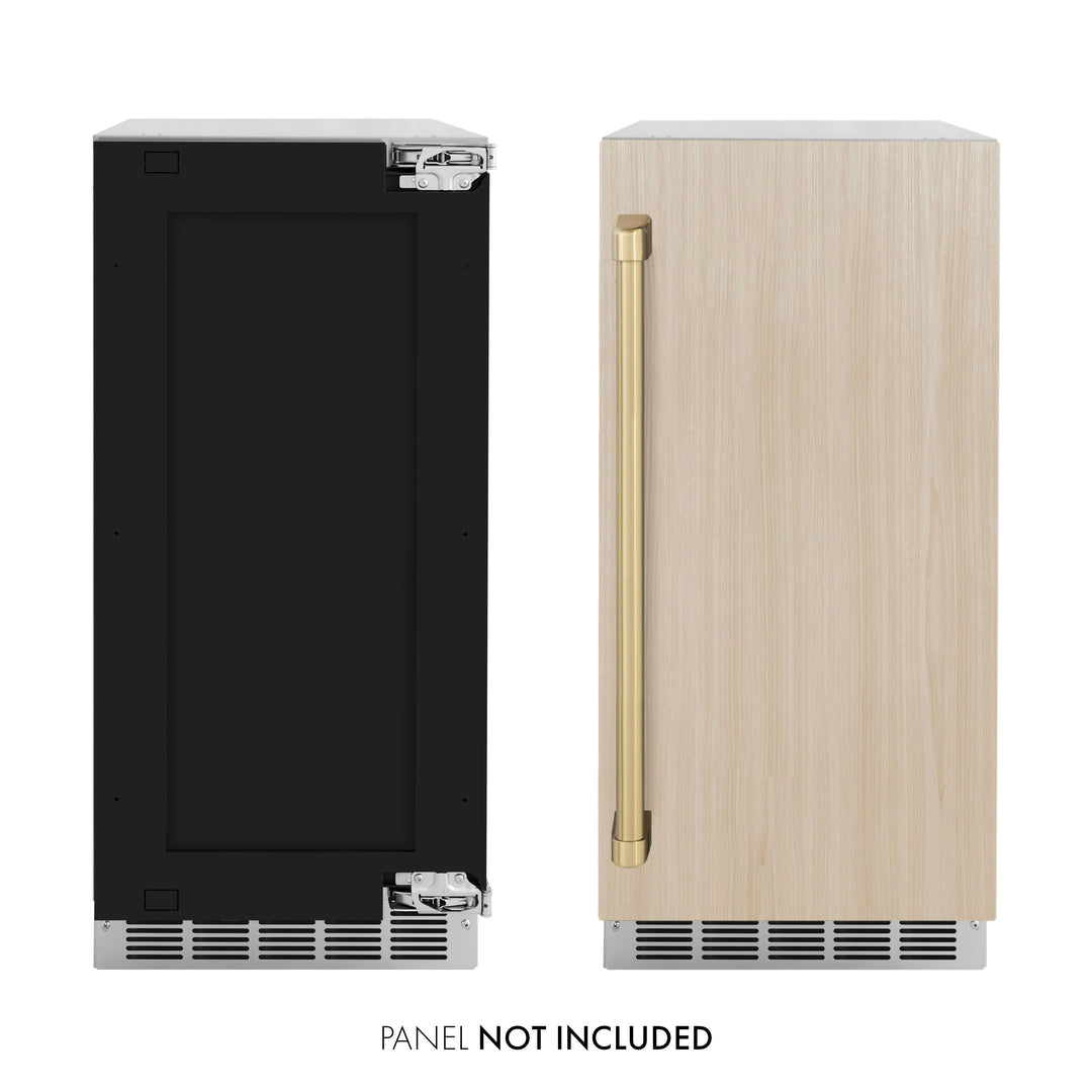 ZLINE Autograph 15" Touchstone Clear Cube Ice Maker with Drain Pump and Panel Ready Door with Champagne Bronze Handle, ICCDPZ-15-CB