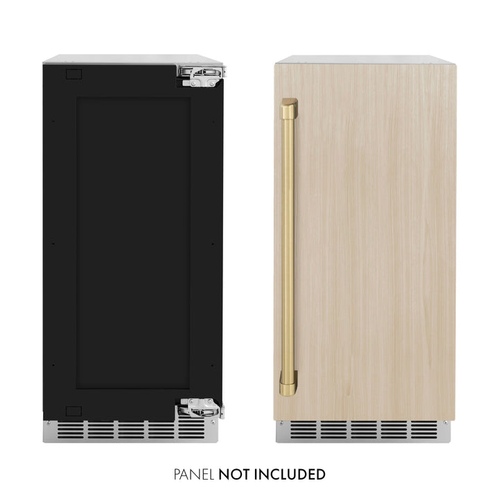 ZLINE Autograph 15" Touchstone Clear Cube Ice Maker with Drain Pump and Panel Ready Door with Champagne Bronze Handle, ICCDPZ-15-CB