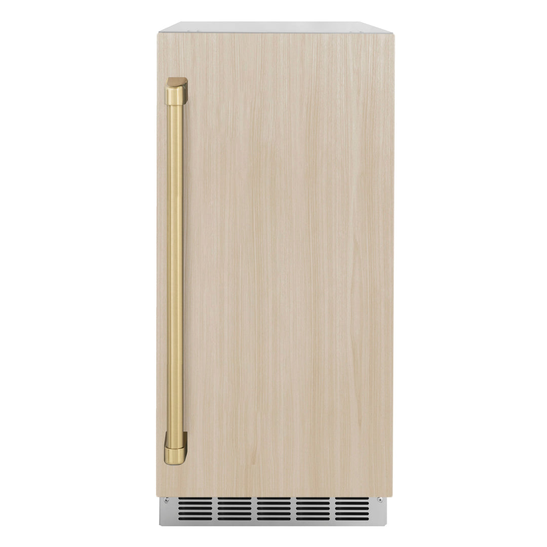 ZLINE Autograph 15" Touchstone Clear Cube Ice Maker with Drain Pump and Panel Ready Door with Champagne Bronze Handle, ICCDPZ-15-CB