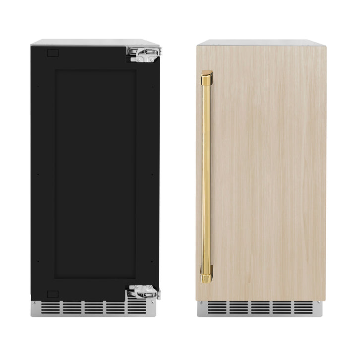 ZLINE Autograph 15" Touchstone Clear Cube Ice Maker with Drain Pump and Panel Ready Door with Polished Gold Handle, ICCDPZ-15-G