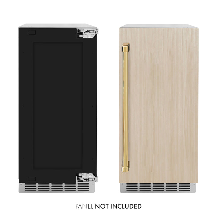 ZLINE Autograph 15" Touchstone Clear Cube Ice Maker with Drain Pump and Panel Ready Door with Polished Gold Handle, ICCDPZ-15-G
