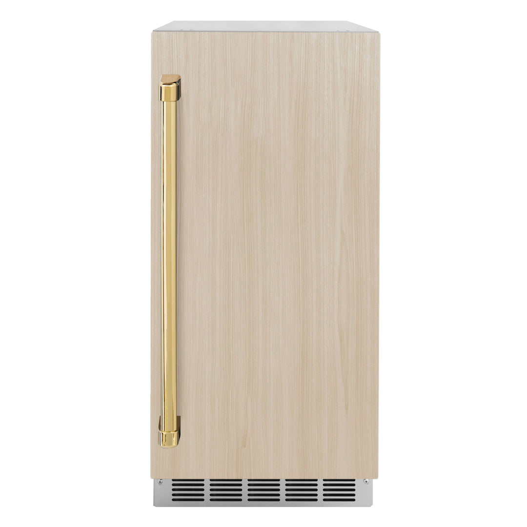 ZLINE Autograph 15" Touchstone Clear Cube Ice Maker with Drain Pump and Panel Ready Door with Polished Gold Handle, ICCDPZ-15-G