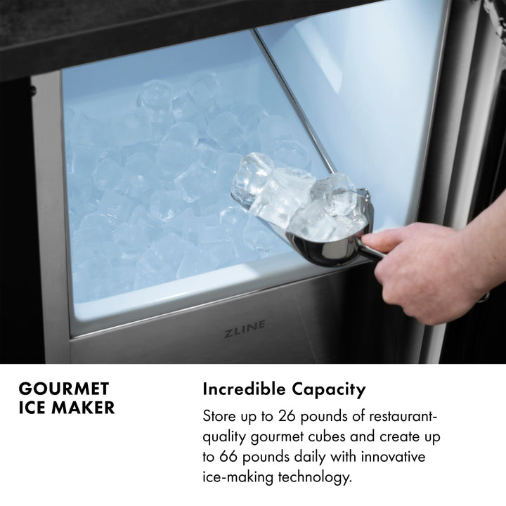 ZLINE Autograph 15" Touchstone Gourmet Ice Maker with Drain Pump and Panel Ready Door with Champagne Bronze Handle, IGMDPZ-15-CB
