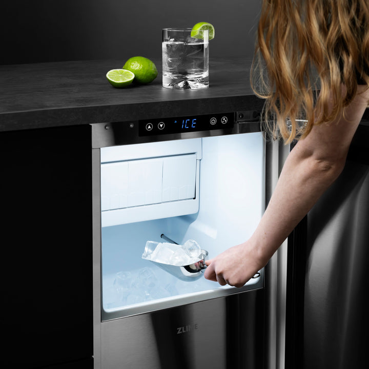 ZLINE Autograph 15" Touchstone Clear Cube Ice Maker with Drain Pump and Panel Ready Door with Champagne Bronze Handle, ICCDPZ-15-CB